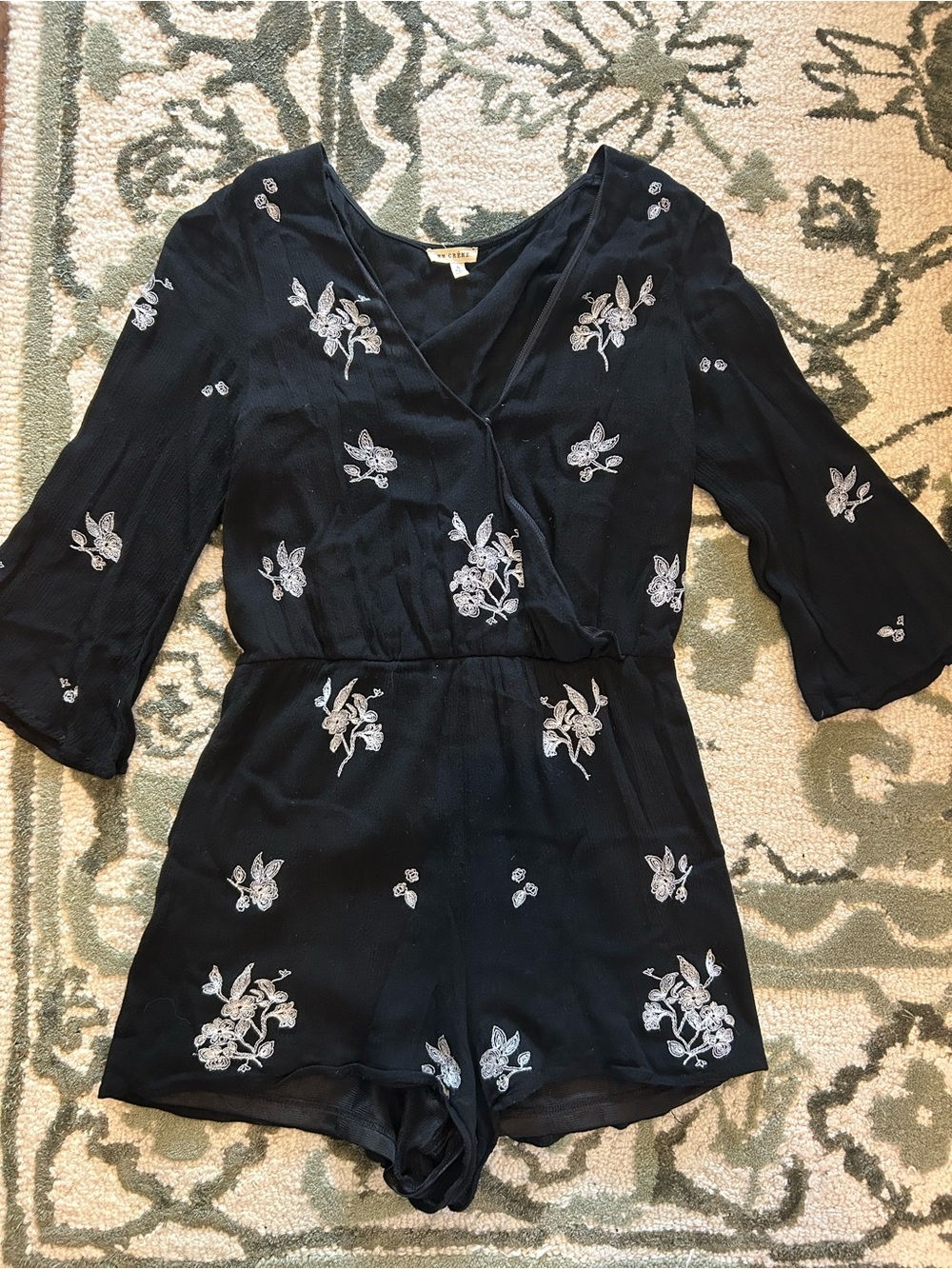 En Creme Floral Embroidered Romper